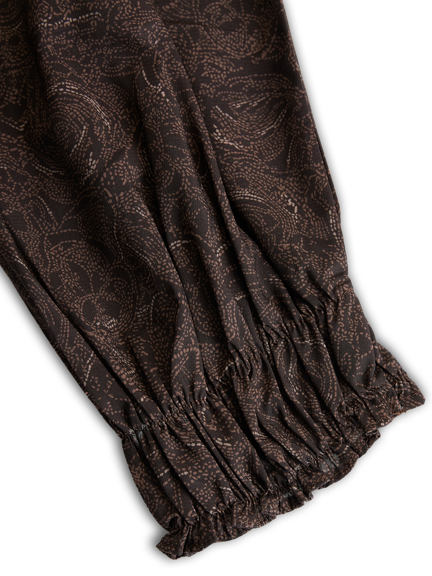 Elegant V-neck Lace Print Mocha Brown Long-sleeved Shirt