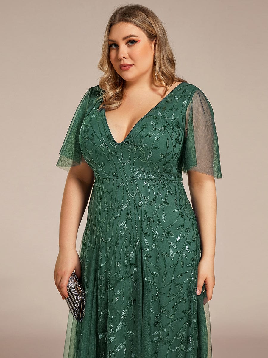 Robe Longue de Soirée Éclatante à Volants et Col en V Romantique