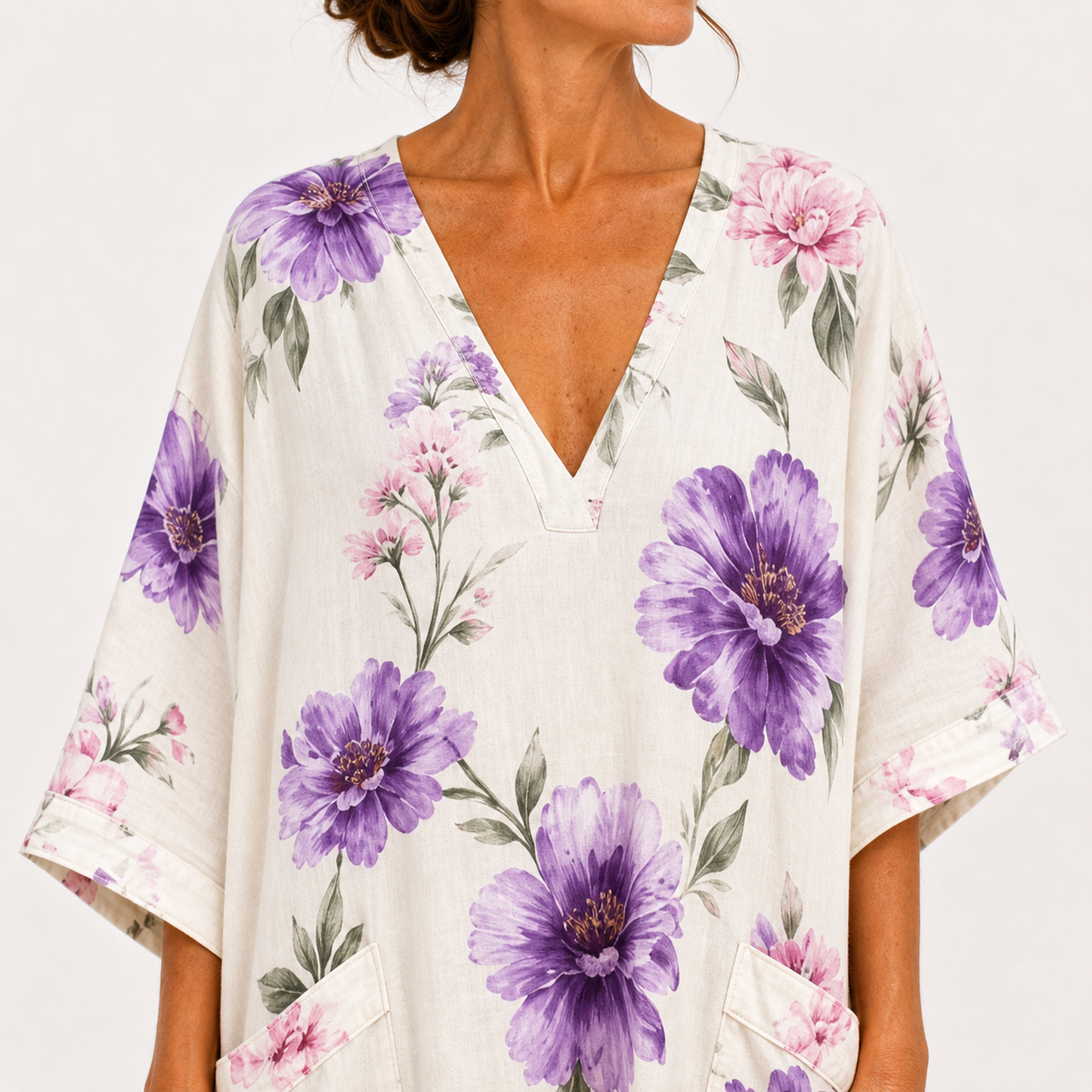 Inés | Caftan Blanc à Imprimé Floral