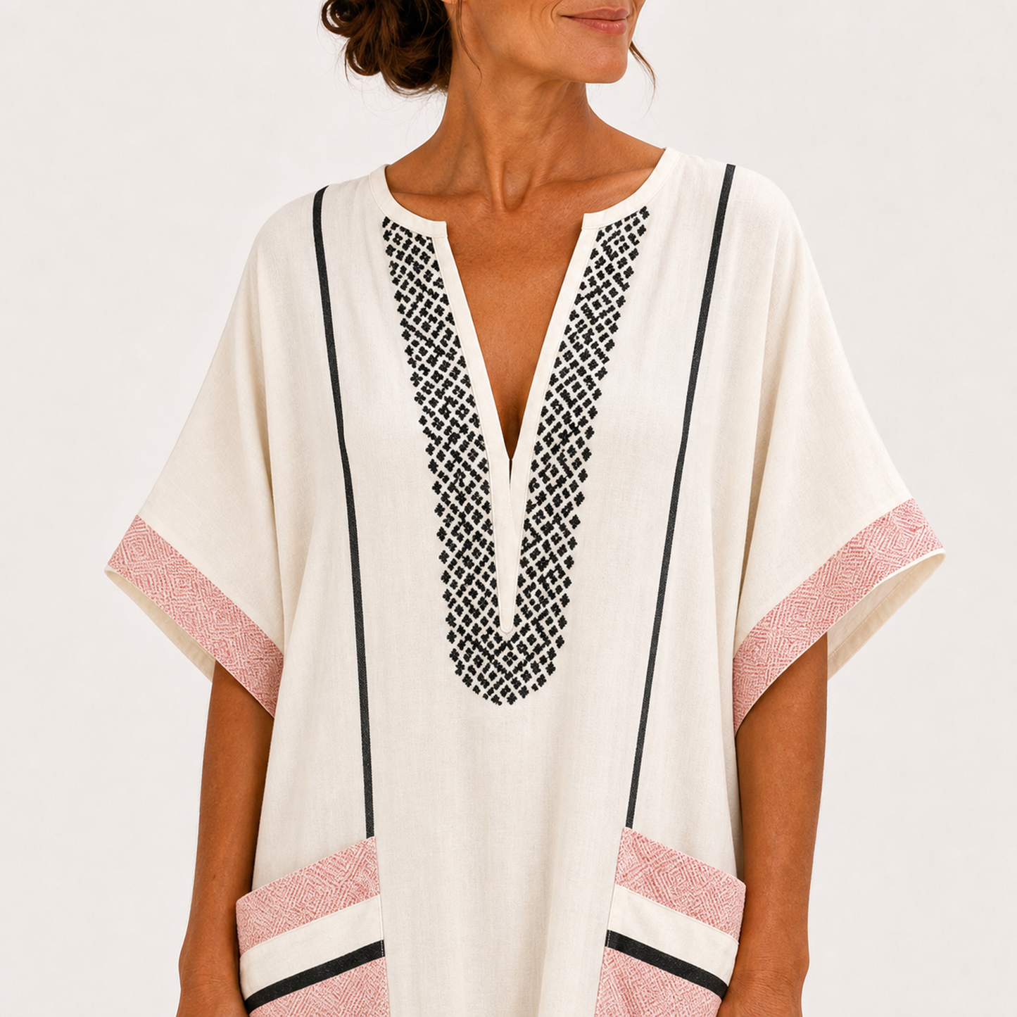 Adara | Caftan Écru à Rayures