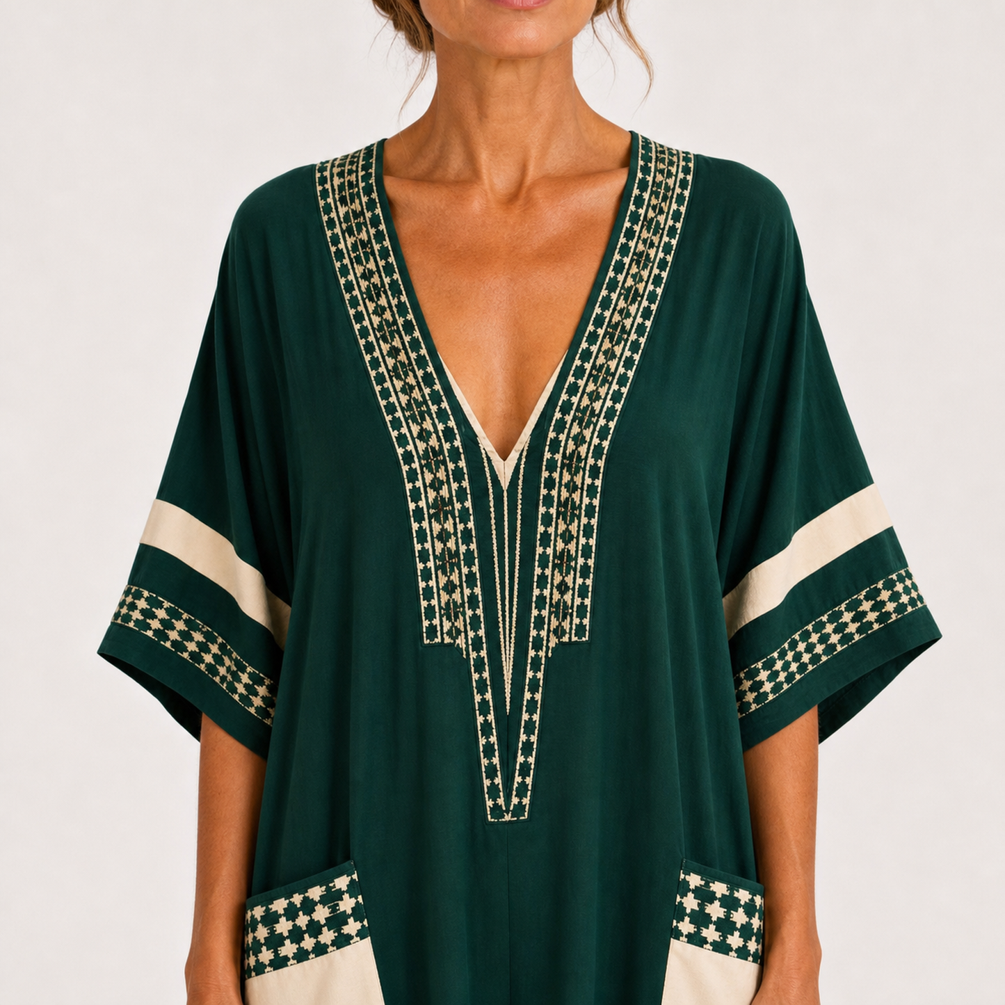 Noor | Caftan Vert à Imprimé Ethnique