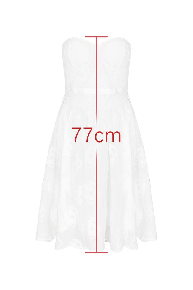 Robe Mini Brodée en Jacquard à Corsage Sans Bretelles