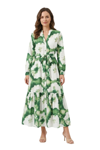 Robe Longue Fluide à Imprimé Floral avec Col en V et Manches Longues Bouffantes