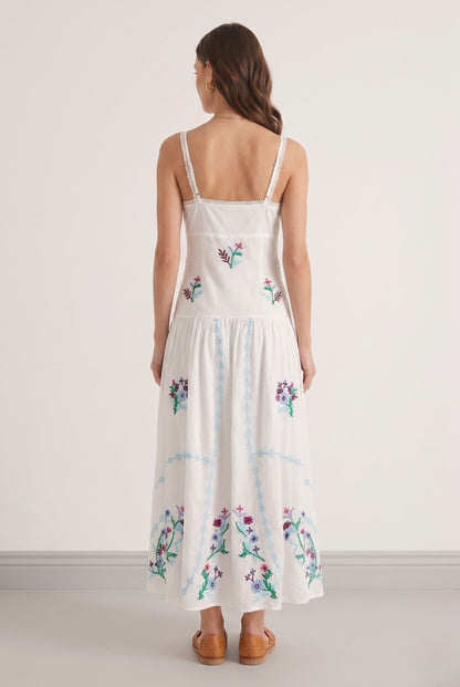 Robe Longue Blanche Bohème à Broderies Florales