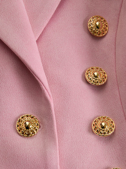 Lapel Multi-button Faux Suede And Fur Blazer