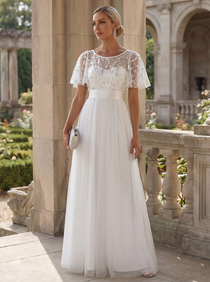 ever SAPHIR|Women's A-Line Short Sleeve Embroidery Floor Length Wedding Guest Dresses