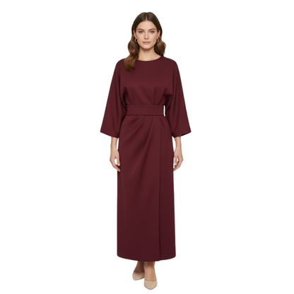 Robe longue femme à manches chauve-souris et taille marquée silhouette fluide
