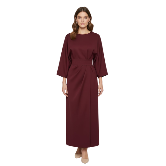 Robe longue femme à manches chauve-souris et taille marquée silhouette fluide