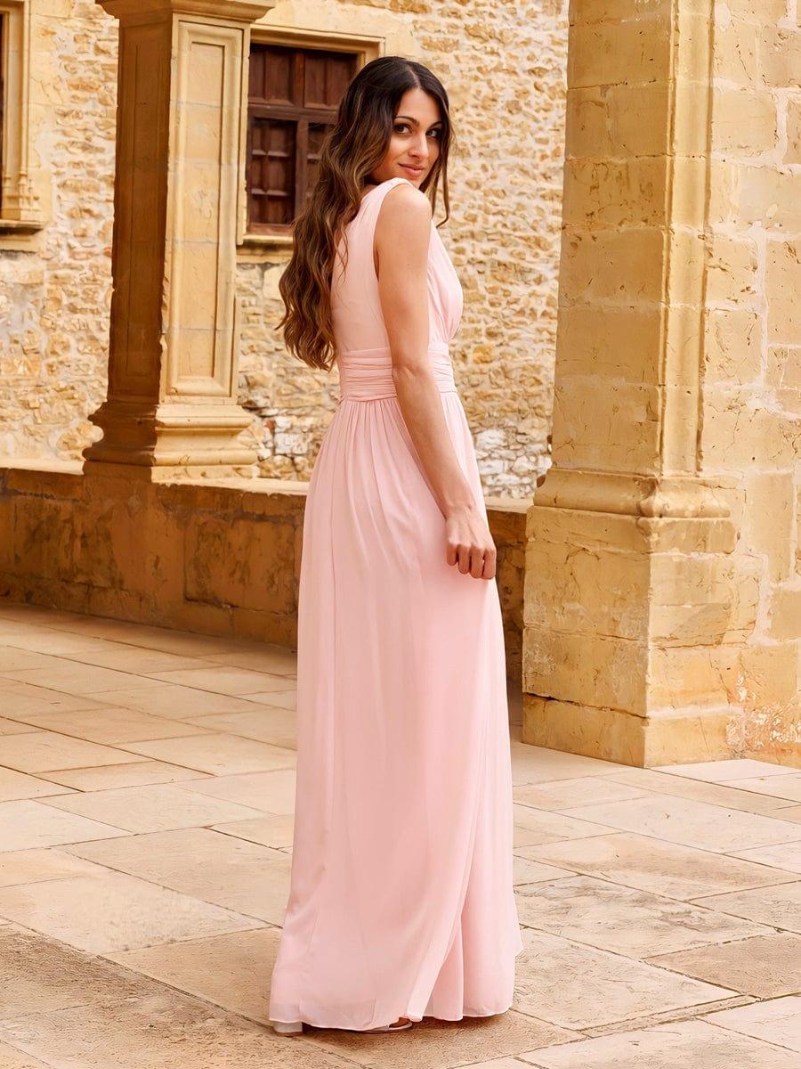 ever HUSH|V Neck Sleeveless Pleated Chiffon Evening Dress