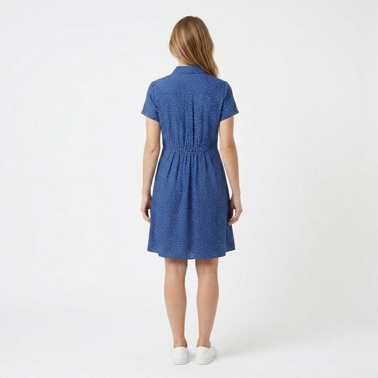 Robe d'Été Mi-Longue Imprimée à Col Rond et Manches Courtes en Polyester pour Femme