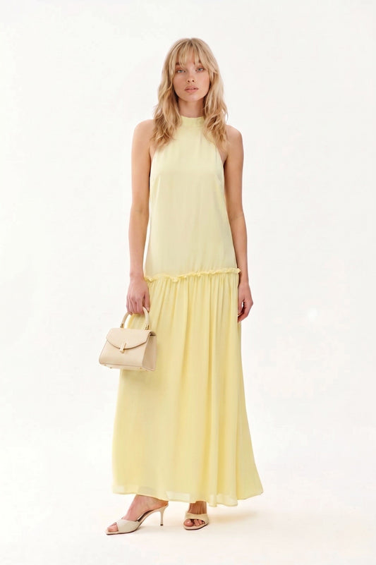 Robe Maxi Halter "Douceur Solaire" – Jaune Pastel