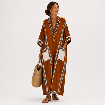 Aria | Caftan Terracotta à Imprimé Ethnique