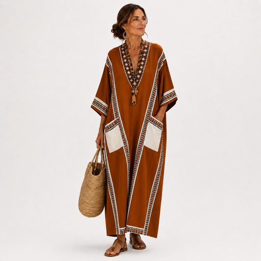 Aria | Caftan Terracotta à Imprimé Ethnique