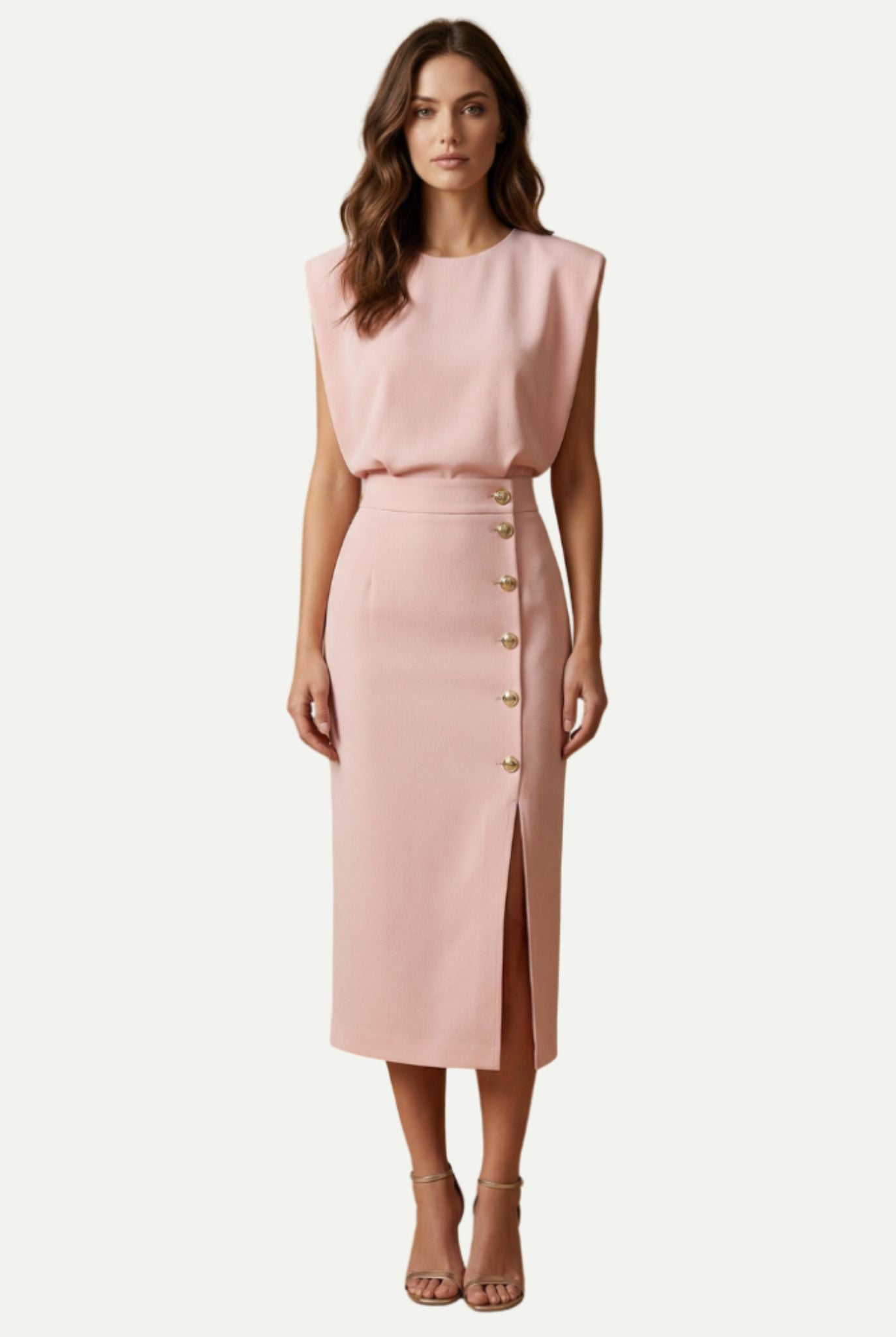 Élise | Robe Midi Fendue à Boutons