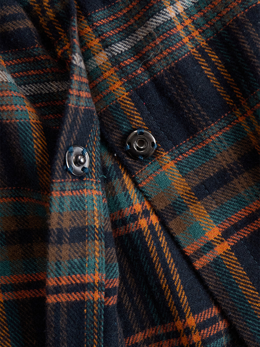 Retro Ethnic Style Belt Blue Faux Suede Plaid Maxi Dress