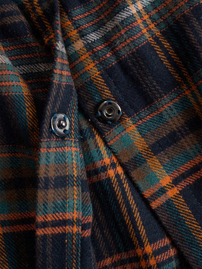 Retro Ethnic Style Belt Blue Faux Suede Plaid Maxi Dress