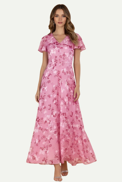 Isaline | Robe Longue Fleurie à Manches Volantées
