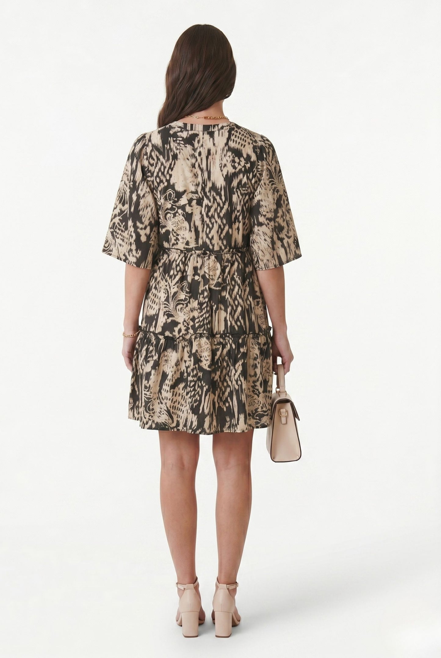 Robe Courte Élégante à Imprimé Graphique et Taille Ajustable