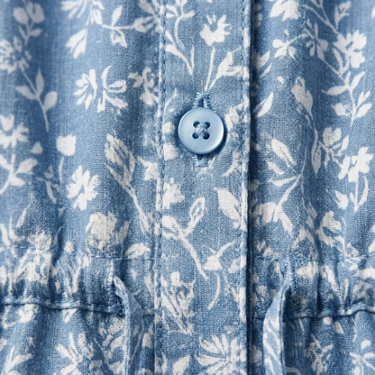 Robe Longue en Coton Fleurie à Col V avec Boutons Frontaux pour Femmes
