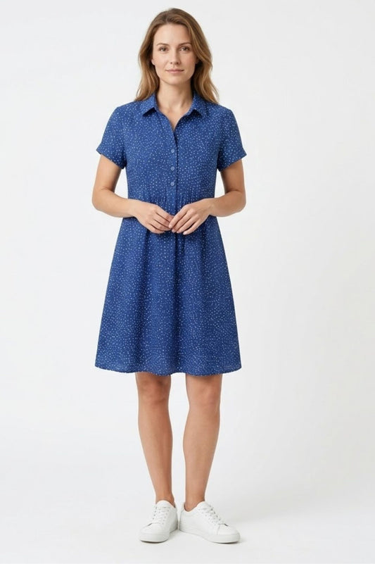 Robe d'Été Mi-Longue Imprimée à Col Rond et Manches Courtes en Polyester pour Femme
