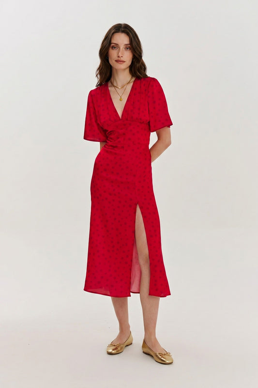 Robe Midi "Romance" à Pois – Rouge Cerise