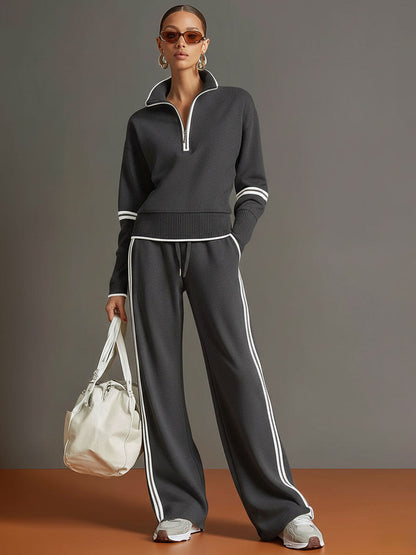 Ensemble Sport Chic Rétro – Demi-Zip & Pantalon