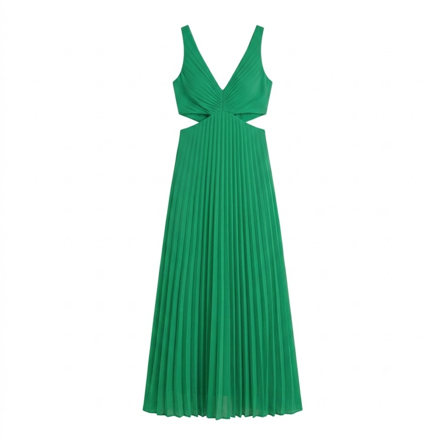 Robe Longue Plissée à Col en V avec Découpes Latérales et Dos Nu