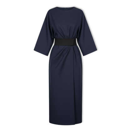 Robe longue femme à manches chauve-souris et taille marquée silhouette fluide