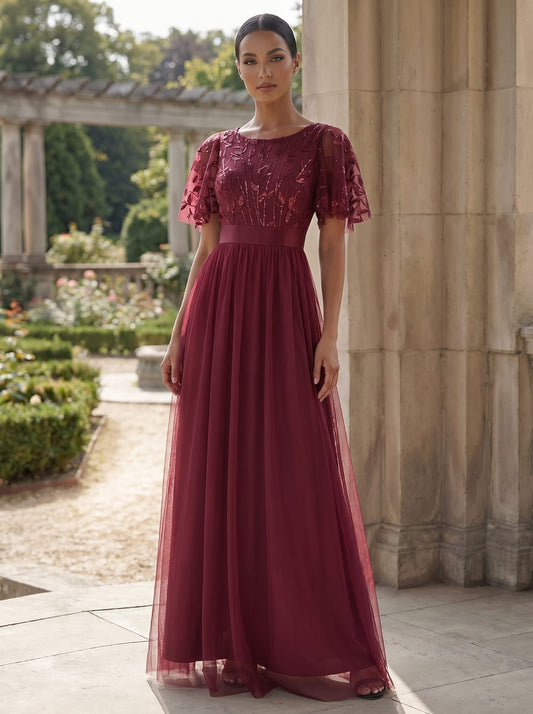 ever SAPHIR|Robes de cérémonie longues à manches courtes et broderies A-Line