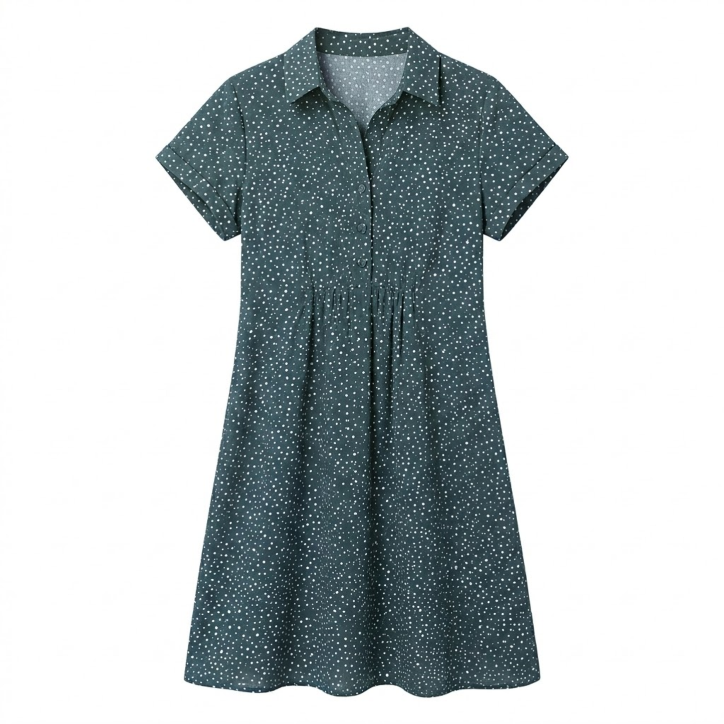 Robe d'Été Mi-Longue Imprimée à Col Rond et Manches Courtes en Polyester pour Femme