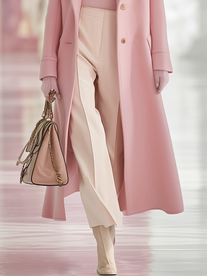 Elegant Classic Lapel Single-breasted Long Tweed Coat