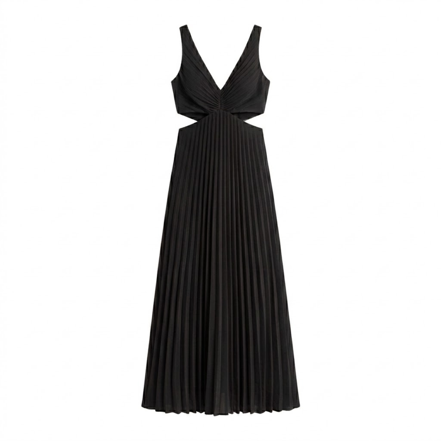 Robe Longue Plissée à Col en V avec Découpes Latérales et Dos Nu