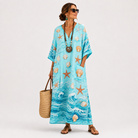 Chloe | Caftan Long Turquoise et Marine