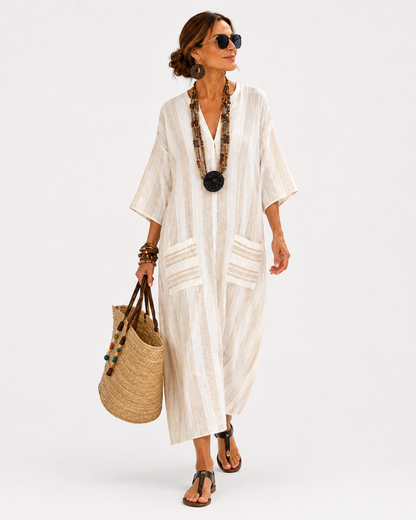 Aisha | Caftan Blanc à Rayures