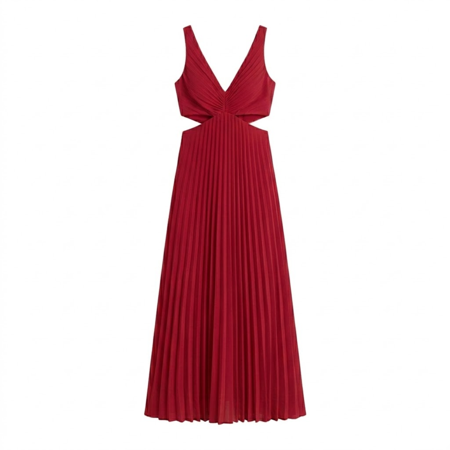 Robe Longue Plissée à Col en V avec Découpes Latérales et Dos Nu