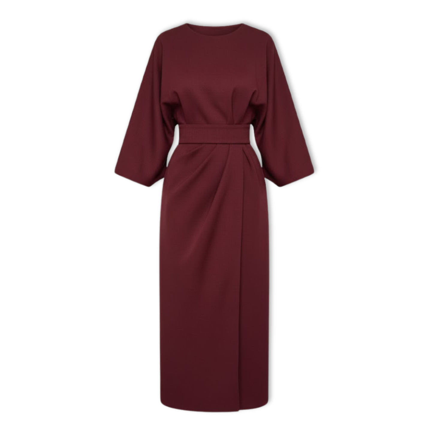 Robe longue femme à manches chauve-souris et taille marquée silhouette fluide