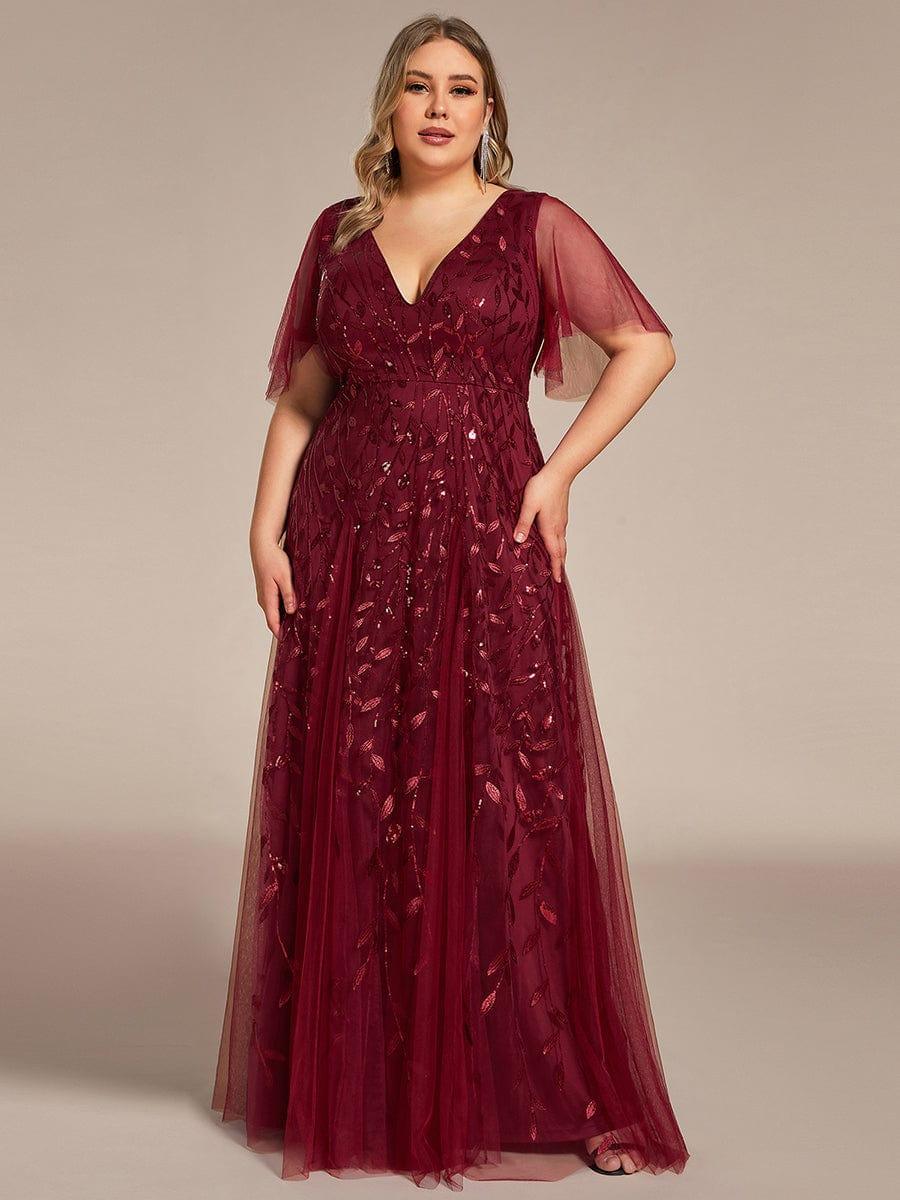 Robe Longue de Soirée Éclatante à Volants et Col en V Romantique
