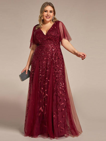 Robe Longue de Soirée Éclatante à Volants et Col en V Romantique