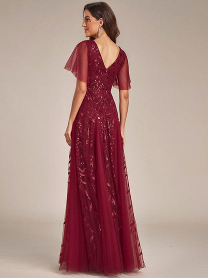 Robe Longue de Soirée Éclatante à Volants et Col en V Romantique