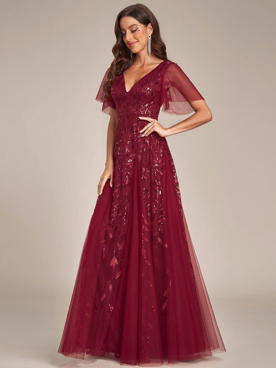 Robe Longue de Soirée Éclatante à Volants et Col en V Romantique