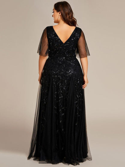 Robe Longue de Soirée Éclatante à Volants et Col en V Romantique