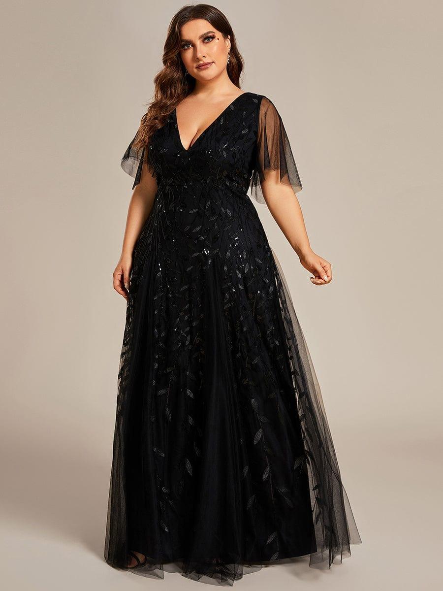 ever ASTRAL|Romantic Shimmery V Neck Ruffle Sleeves Maxi Long Evening Gowns