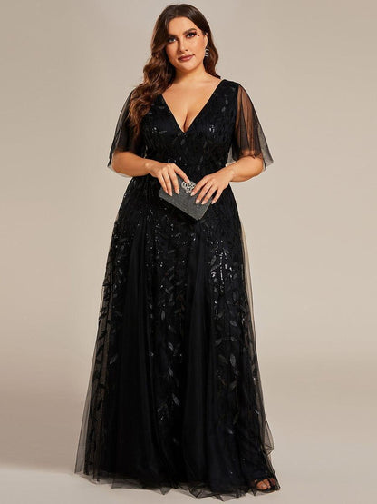 Robe Longue de Soirée Éclatante à Volants et Col en V Romantique