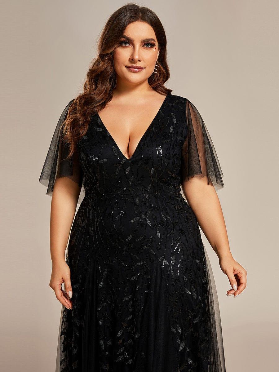 ever ASTRAL|Romantic Shimmery V Neck Ruffle Sleeves Maxi Long Evening Gowns