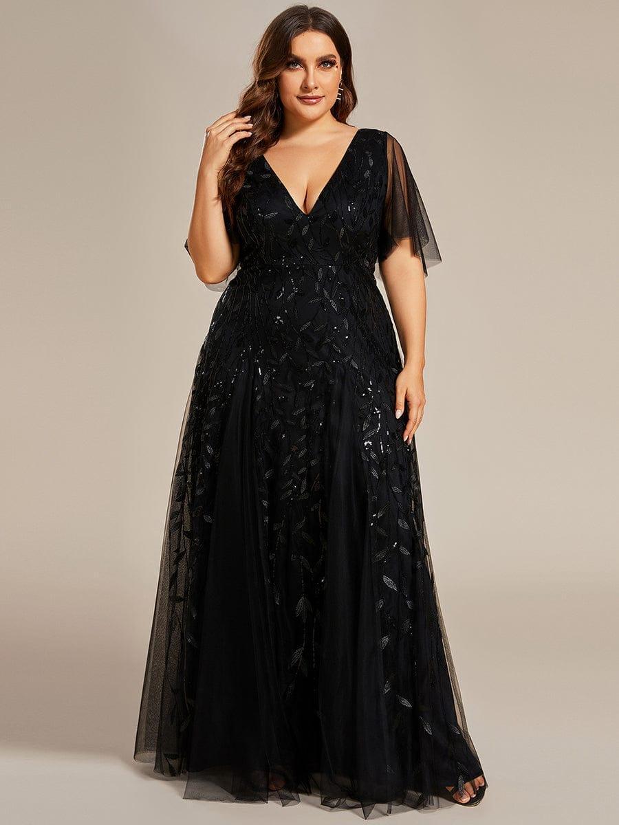 ever ASTRAL|Romantic Shimmery V Neck Ruffle Sleeves Maxi Long Evening Gowns