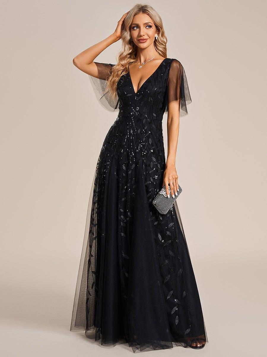 Robe Longue de Soirée Éclatante à Volants et Col en V Romantique