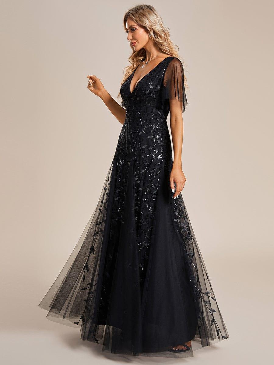 ever ASTRAL|Romantic Shimmery V Neck Ruffle Sleeves Maxi Long Evening Gowns