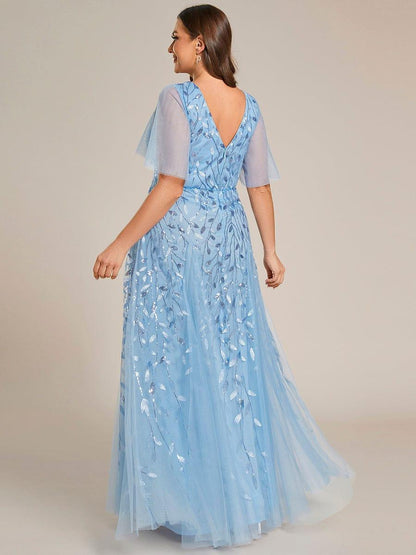 Robe Longue de Soirée Éclatante à Volants et Col en V Romantique