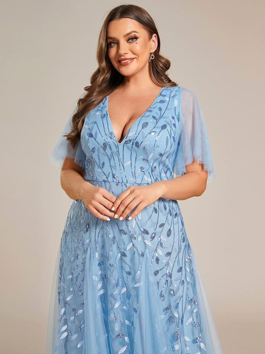 Robe Longue de Soirée Éclatante à Volants et Col en V Romantique