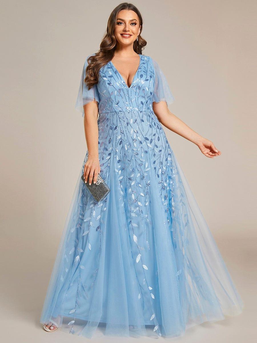Robe Longue de Soirée Éclatante à Volants et Col en V Romantique